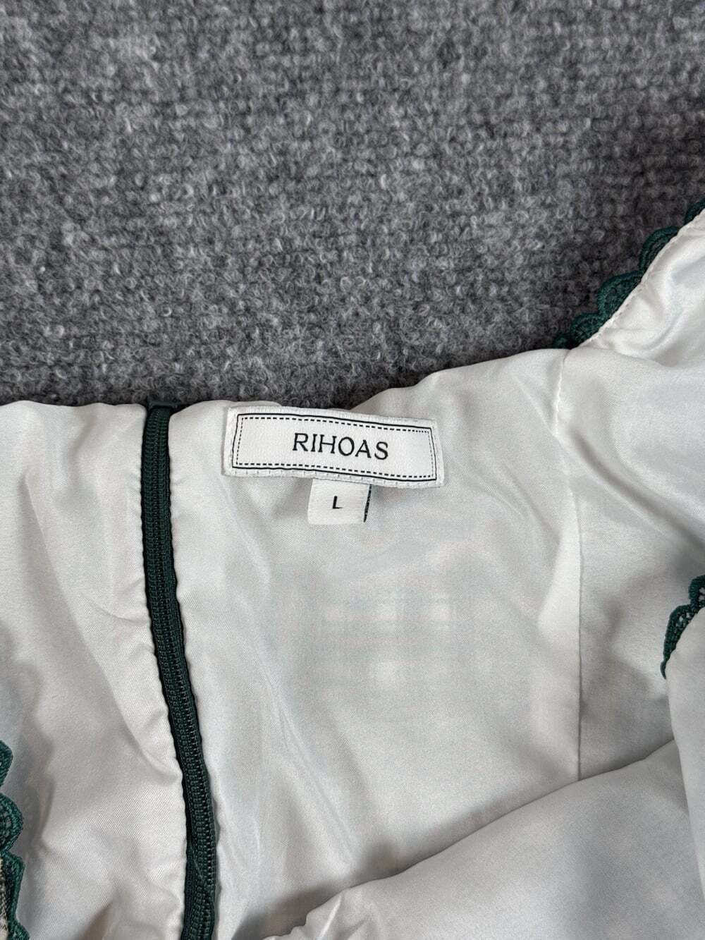 RIHOAS Green White Plaid Square Neck Strappy Mini Dress Zip Lined Size L - Picture 3 of 7